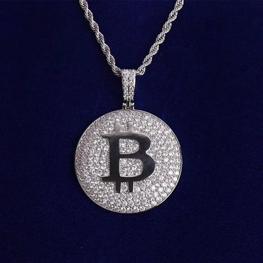 Iced Out Bitcoin Medallion Pendant | Men's Crypto BTC Coin Necklace Caratix - CaratixJewelry