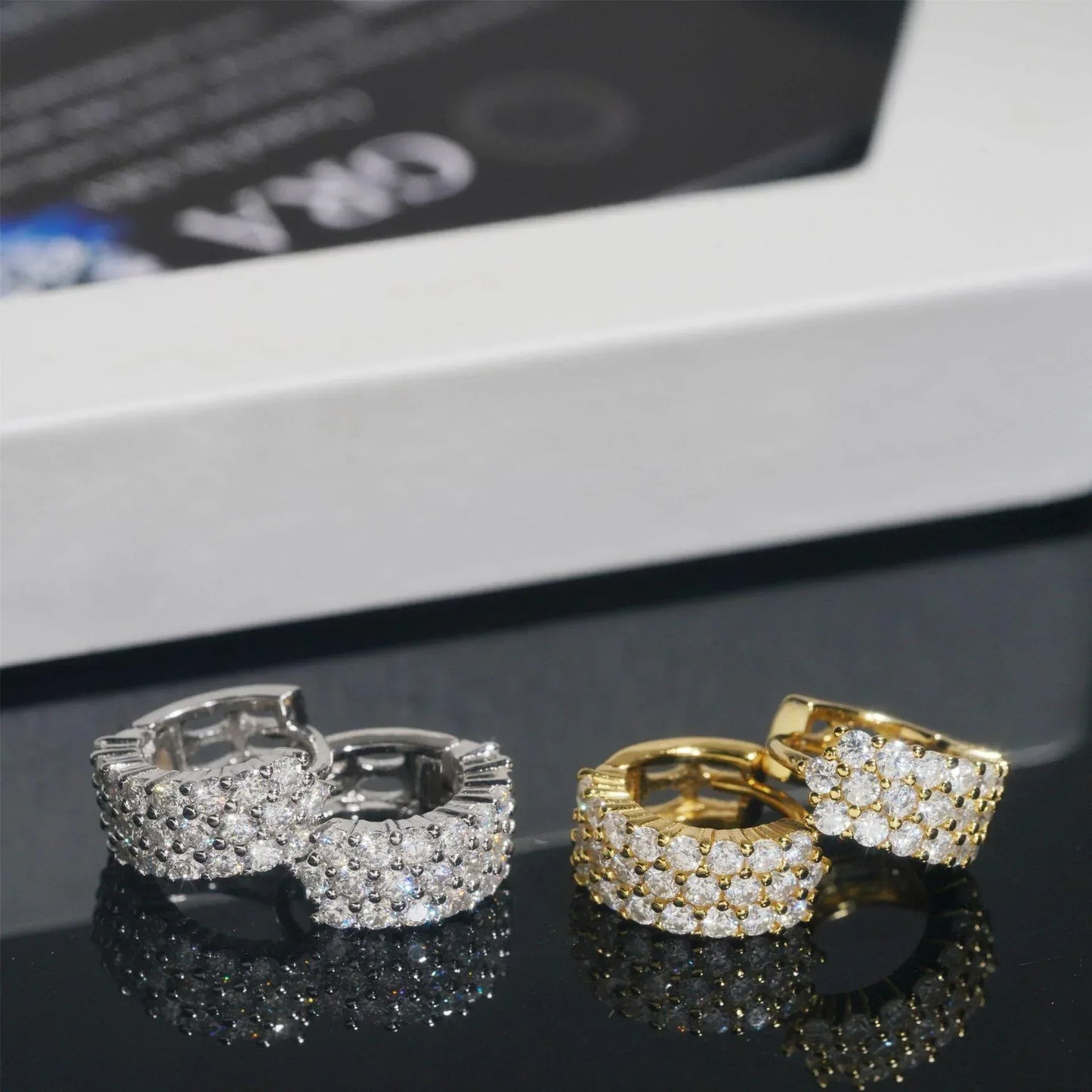 S925 Silver Round Moissanite Hoop Stud Earrings Hip Hop Style - CaratixJewelry