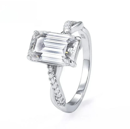 4ct Emerald-Cut Moissanite Ring | S925 Silver Luxury Women’s Engagement Jewelry - CaratixJewelry