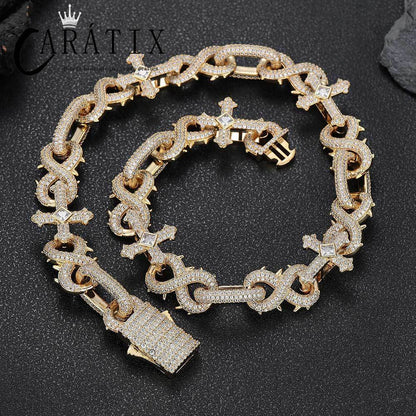 CARÁTIX – 5A+ CZ Bling Iced Infinity Cross Round Cuban Link Chain Necklace | Hip Hop Jewelry for Men
