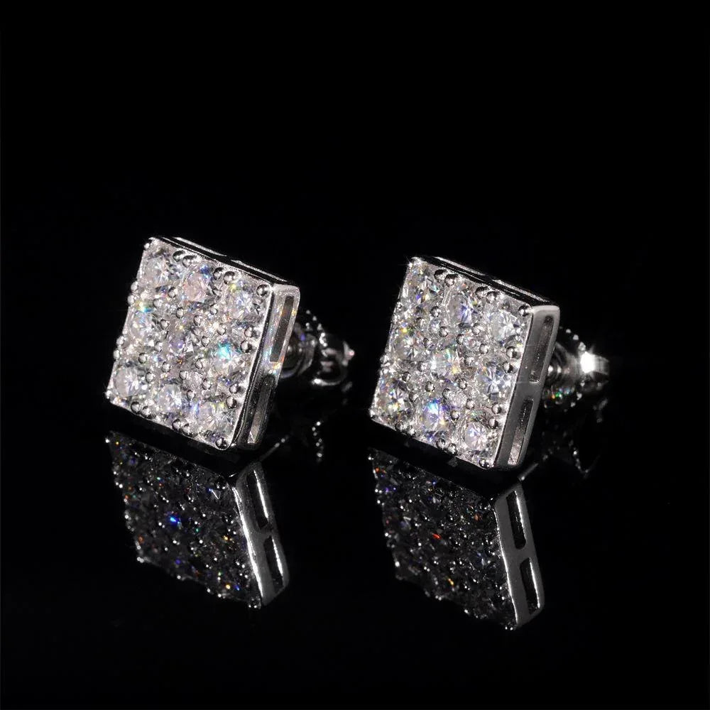 925 Silver Square Moissanite Look Earrings Trendy Unisex - CaratixJewelry