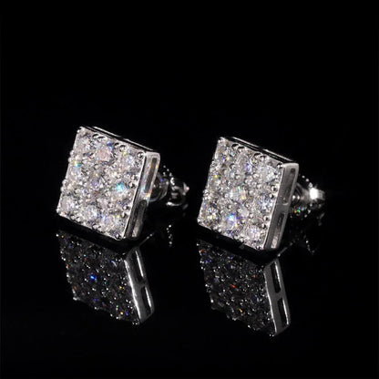 925 Silver Square Moissanite Look Earrings Trendy Unisex - CaratixJewelry