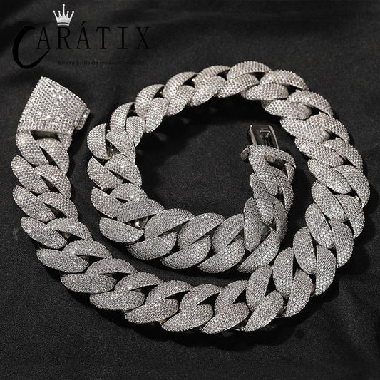 CARÁTIX - 24mm Big Heavy Hip Hop 5A+ CZ Stone Bling Iced Out Solid Bubble Round Cuban Miami Link Chain Necklaces for Men Rapper Jewelry Valentine's Day Gift for Men & Girls & Boys Mothers' Day Gift #Springtok