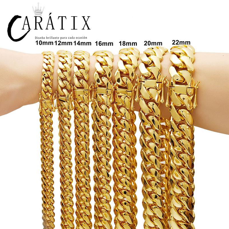 CARÁTIX Golden Cuban Miami Chain | Bling Brass Dense Link Hip Hop Necklace for Men