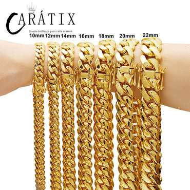 CARÁTIX Golden Cuban Miami Chain | Bling Brass Dense Link Hip Hop Necklace for Men