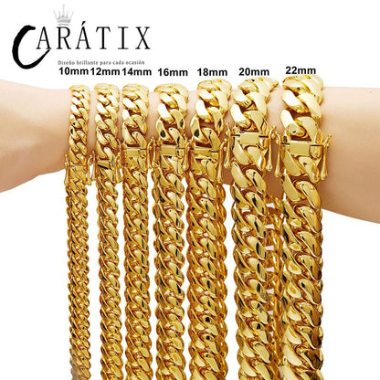 CARÁTIX Golden Cuban Miami Chain | Bling Brass Dense Link Hip Hop Necklace for Men
