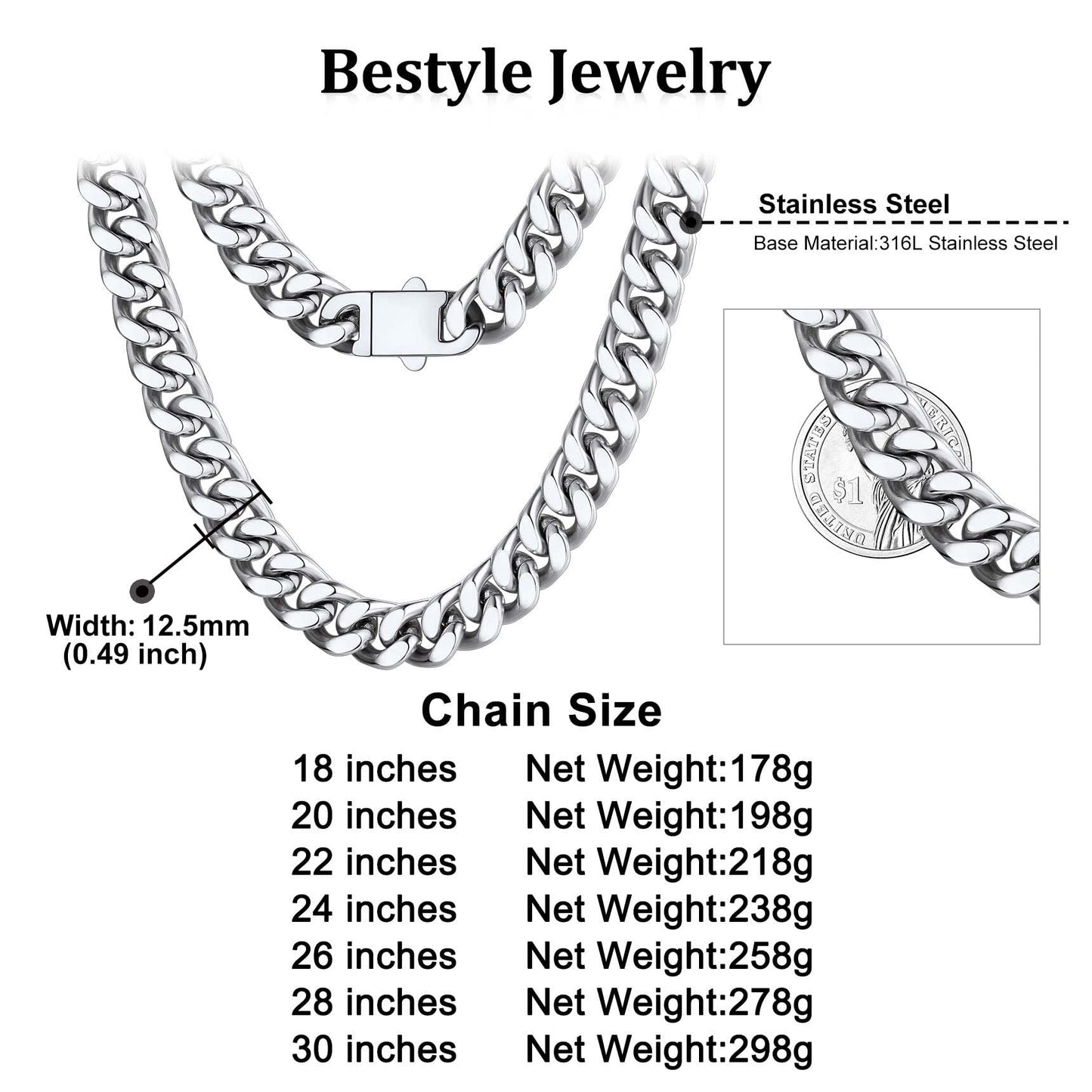 CARÁTIX - 8-16mm HipHop Miami Curb Cuban Chain Necklace Stainless Steel Men Cuban Link Chain Rappe Jewelry Mothers' Day Gift #Springtok