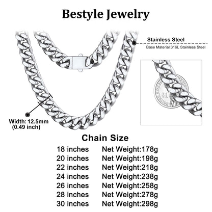 CARÁTIX - 8-16mm HipHop Miami Curb Cuban Chain Necklace Stainless Steel Men Cuban Link Chain Rappe Jewelry Mothers' Day Gift #Springtok