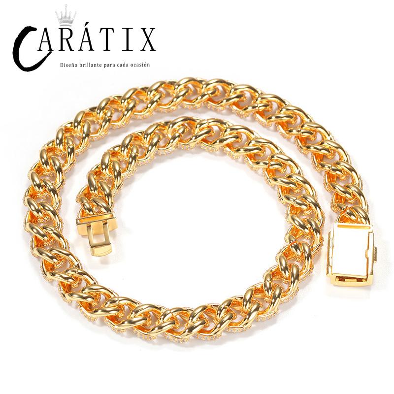 CARÁTIX 12mm 3-Row Cuban Chain | CZ Iced Out Hip Hop Necklace for Men