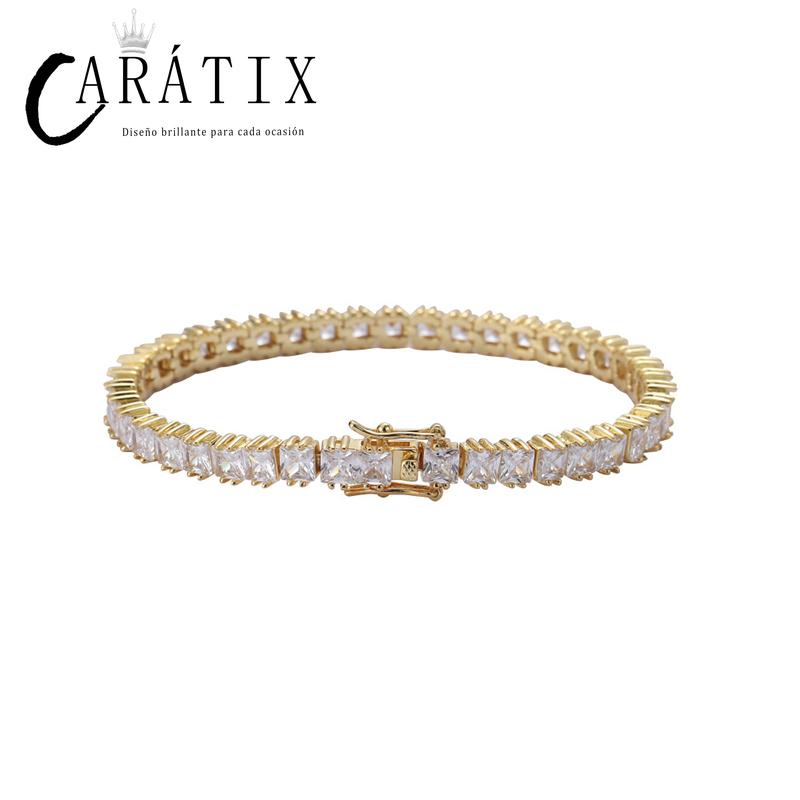 CARÁTIX - Hip Hop 4*4mm Square CZ Stone Bling Iced Out Tennis Link Chain Bracelet for Men Women Rapper Jewelry Golden Silver Color Valentine's Day Gift for Men & Girls & Boys Mothers' Day Gift #Springtok