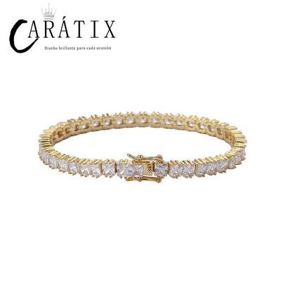CARÁTIX - Hip Hop 4*4mm Square CZ Stone Bling Iced Out Tennis Link Chain Bracelet for Men Women Rapper Jewelry Golden Silver Color Valentine's Day Gift for Men & Girls & Boys Mothers' Day Gift #Springtok