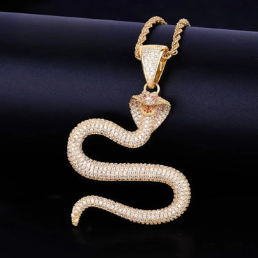 Iced Out Zodiac Snake Pendant | Men's Hip Hop Serpent Necklace | Premium Copper CZ Viper Jewelry | Streetwear Slatt Bling | Caratix - CaratixJewelry