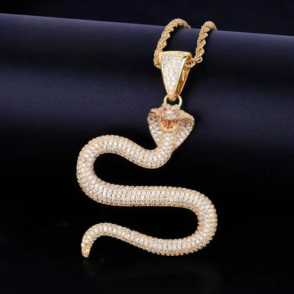 Iced Out Zodiac Snake Pendant | Men's Hip Hop Serpent Necklace | Premium Copper CZ Viper Jewelry | Streetwear Slatt Bling | Caratix - CaratixJewelry