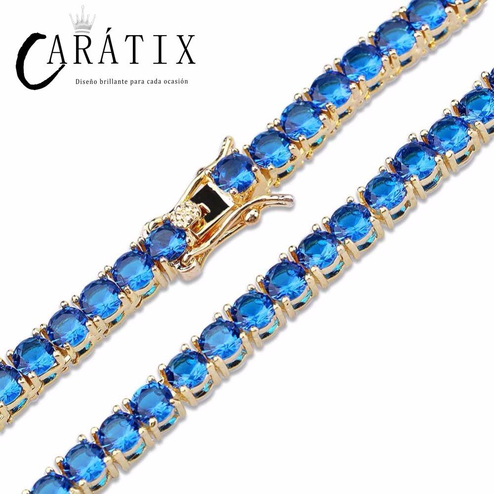 CARÁTIX Blue & Red CZ Tennis Chain | Iced Out Hip Hop Necklace for Men & Women