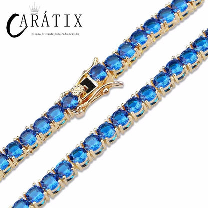 CARÁTIX Blue & Red CZ Tennis Chain | Iced Out Hip Hop Necklace for Men & Women