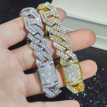 CARÁTIX 15mm Silver Cuban Link Chain Necklace – Cubic Zirconia Iced Out Hip Hop Bling Jewelry for Men | Gift