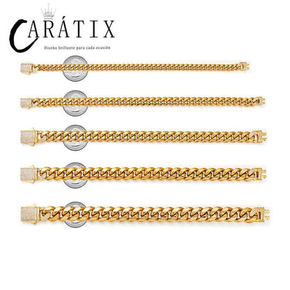 CARÁTIX 6–14mm Stainless Steel Cuban Chain | CZ Zircon Heavy Hip Hop Necklace for Men