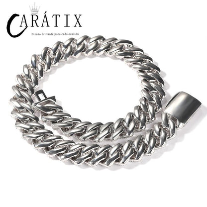 CARÁTIX 20mm 3-Row Square Cuban Link Chain Necklace – CZ Iced Out Heavy Hip Hop Bling Jewelry for Men | Rapper Gift