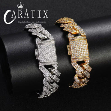 CARÁTIX 15mm White Plated Cuban Link Chain Necklace – Cubic Zirconia Iced Out Hip Hop Choker Jewelry for Men | Gift