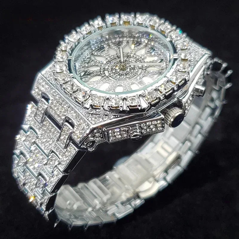 Luxury Full Iced Bright Zircon Men's Watch | Hip Hop Quartz Wristwatch | Waterproof Luminous Reloj Hombre | Caratix - CaratixJewelry