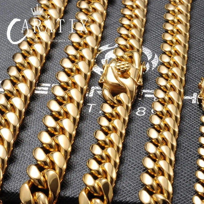 CARÁTIX - 6mm High Polished Golden Color 316L Stainless Steel Curb Cuban Link Chain Necklace Gift For Men Jewelry Valentine's Day Gift for Men & Girls & Boys Mothers' Day Gift #Springtok