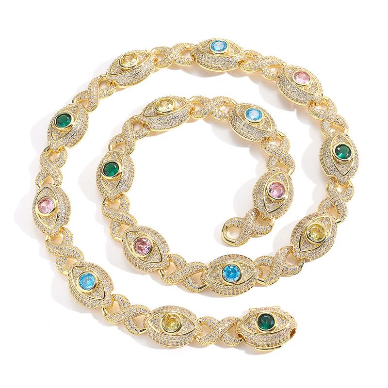 CARÁTIX Hip Hop Round Cuban Chain Necklace – Colorful CZ Iced Out Infinity Link Jewelry for Men & Women