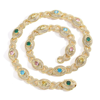 CARÁTIX Hip Hop Round Cuban Chain Necklace – Colorful CZ Iced Out Infinity Link Jewelry for Men & Women