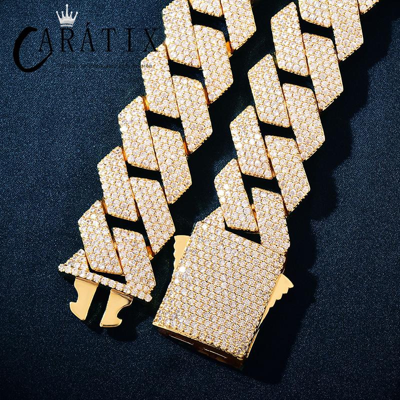 CARÁTIX Hip Hop 20mm 4-Row Rhombus Cuban Link Chain Necklace – Iced Out CZ Jewelry for Men & Women