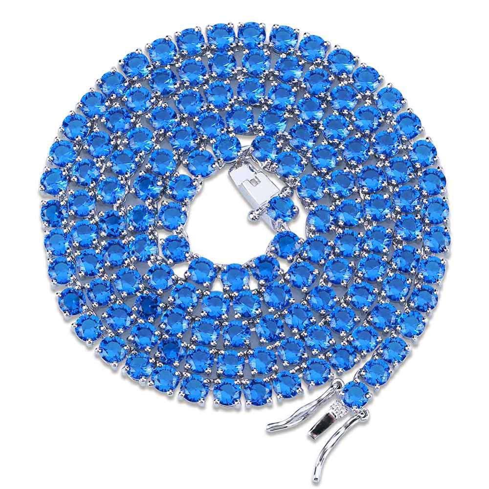 CARÁTIX Blue & Red CZ Tennis Chain | Iced Out Hip Hop Necklace for Men & Women