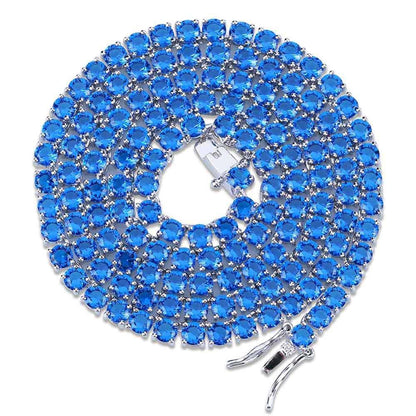 CARÁTIX Blue & Red CZ Tennis Chain | Iced Out Hip Hop Necklace for Men & Women