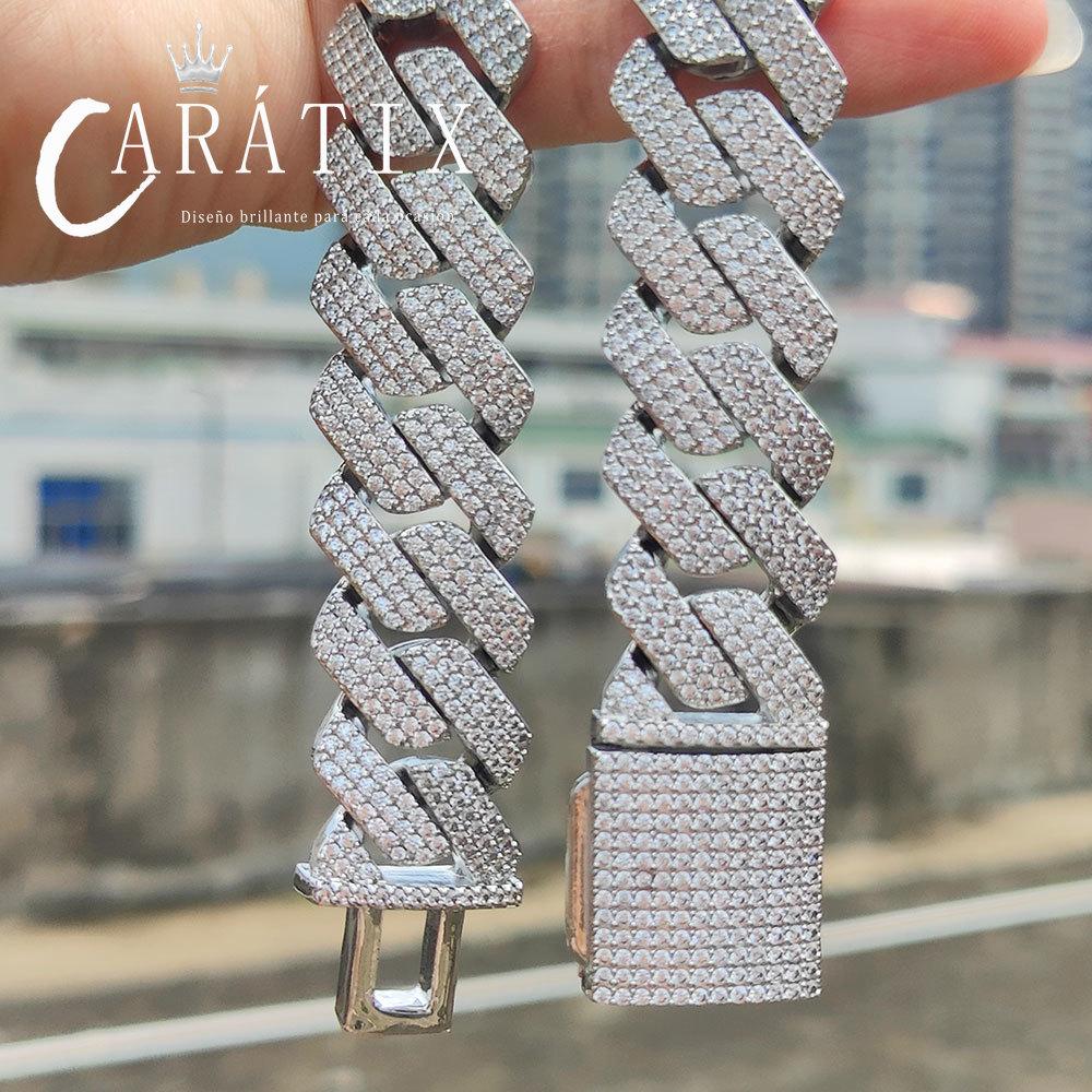 CARÁTIX – 20mm 3-Row Thick Cuban Link Chain Necklace | Bling Iced Hip Hop Jewelry for Men