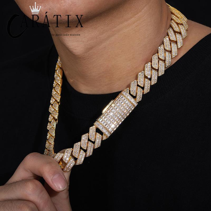 CARÁTIX 20mm Iced Out Cuban Link Chain Necklace – 3A CZ Rhombus Hip Hop Bling Jewelry for Men | Solid Rapper Gift