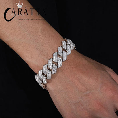 CARÁTIX 20mm Iced Out Cuban Link Chain Necklace – 3A CZ Rhombus Hip Hop Bling Jewelry for Men | Solid Rapper Gift