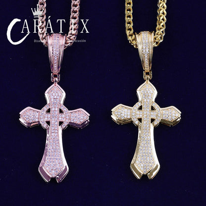 CARÁTIX Bubble Letter Iced Out Circle Cross Pendant Necklace – Hip Hop CZ Jewelry for Men & Women