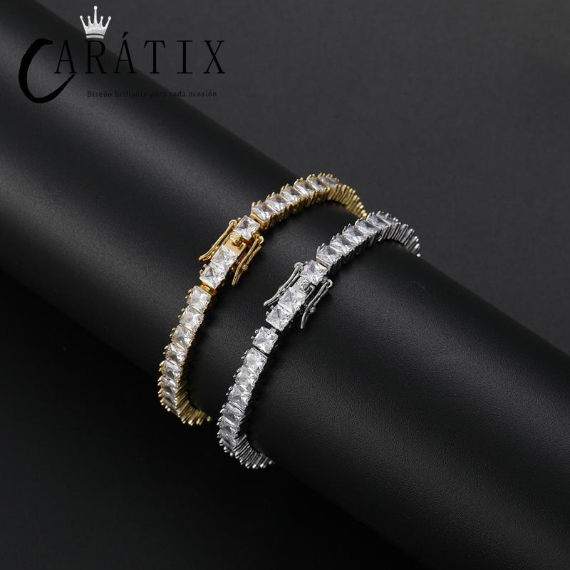 CARÁTIX - Hip Hop 4*4mm Square CZ Stone Bling Iced Out Tennis Link Chain Bracelet for Men Women Rapper Jewelry Golden Silver Color Valentine's Day Gift for Men & Girls & Boys Mothers' Day Gift #Springtok
