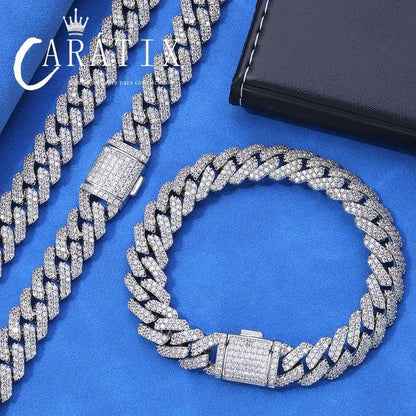 CARÁTIX 12MM 2-Row Miami Cuban Chain Necklace – Copper & CZ Iced Out Hip Hop Jewelry for Men & Women