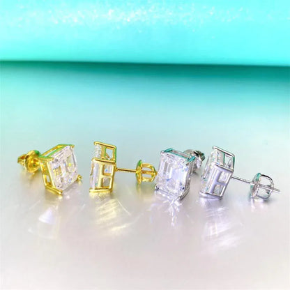 925 Silver Emerald Tone Moissanite Hip Hop Stud Earrings - CaratixJewelry
