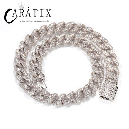CARÁTIX 12mm 3-Row Cuban Chain | CZ Iced Out Hip Hop Necklace for Men