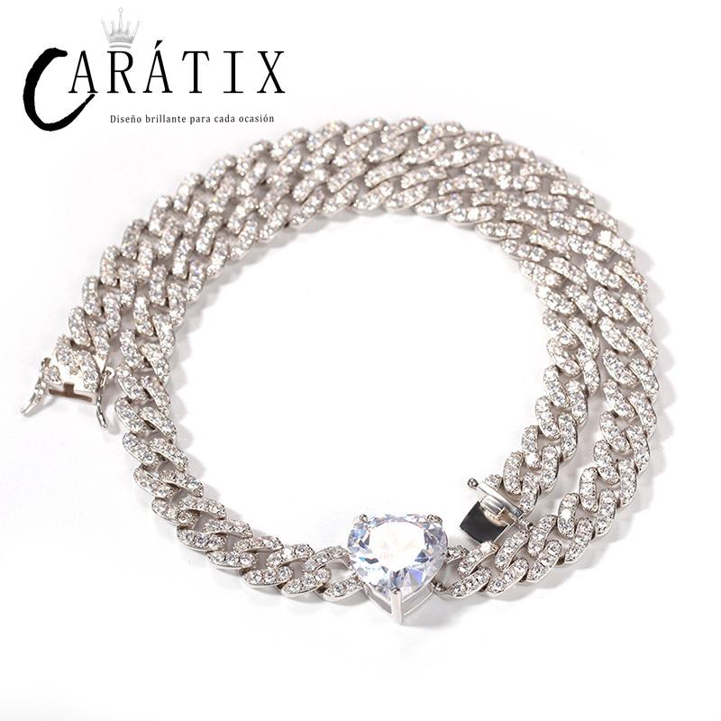 CARÁTIX Heart & Square CZ Iced Out Cuban Link Chain Necklace – AAA+ Claw Setting Hip Hop Bling Jewelry for Men & Women | Gift