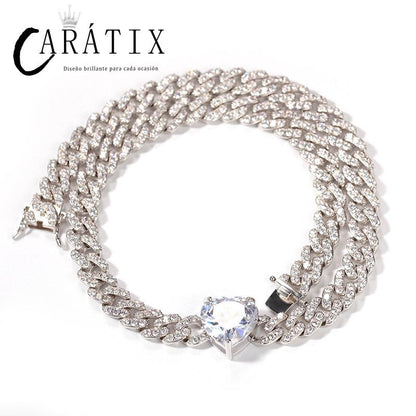 CARÁTIX Heart & Square CZ Iced Out Cuban Link Chain Necklace – AAA+ Claw Setting Hip Hop Bling Jewelry for Men & Women | Gift