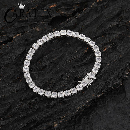 CARÁTIX 4x4mm Square CZ Tennis Chain Necklace – Iced Out Hip Hop Bling Choker for Men & Women | Zircon Cuban Link Jewelry Gift