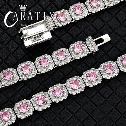 CARÁTIX - 12MM Silver Plated  Blue CZ Jumbo Square Sparkling Cluster Cubic Zirconia Tennis Link Chains for Men Valentine's Day Gift for Men & Girls & Boys Mothers' Day Gift #Springtok