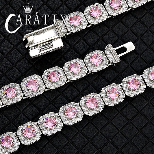 CARÁTIX - 12MM Silver Plated  Blue CZ Jumbo Square Sparkling Cluster Cubic Zirconia Tennis Link Chains for Men Valentine's Day Gift for Men & Girls & Boys Mothers' Day Gift #Springtok