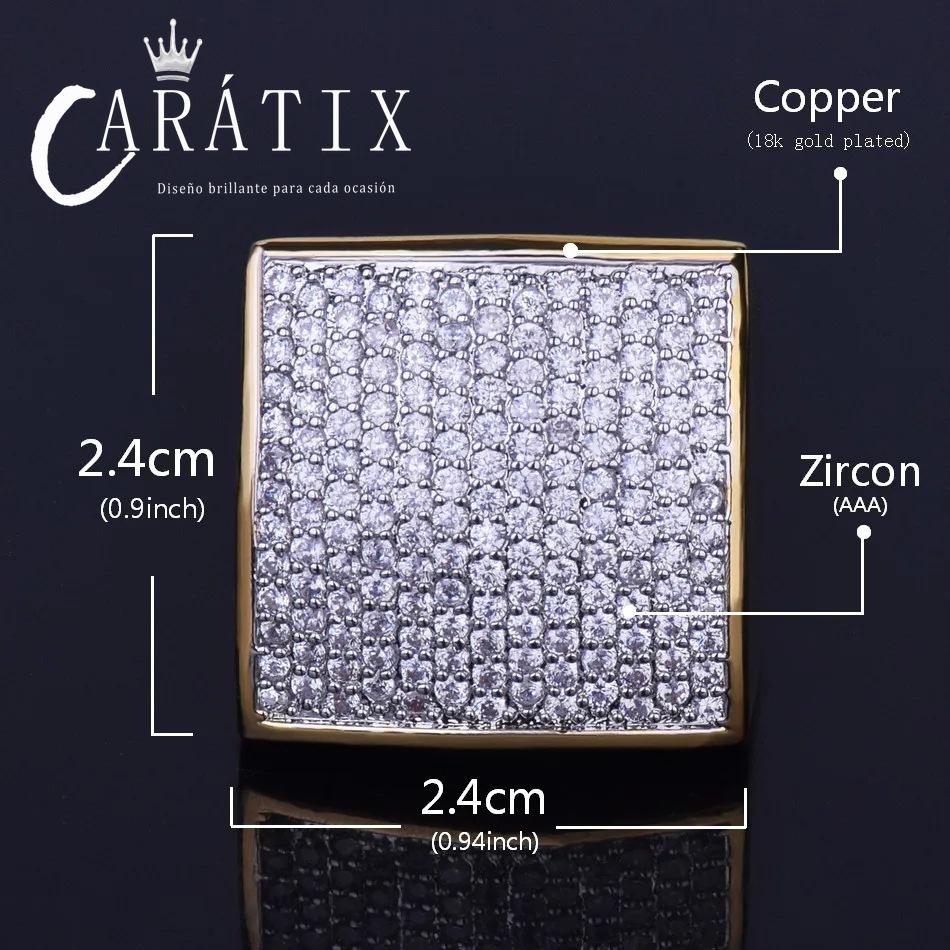 Caratix-Hip Hop Curved Large Square Lee Ring Real Electroplating Fashion Personality Hipster Ring High Quality Hip Hop Ring