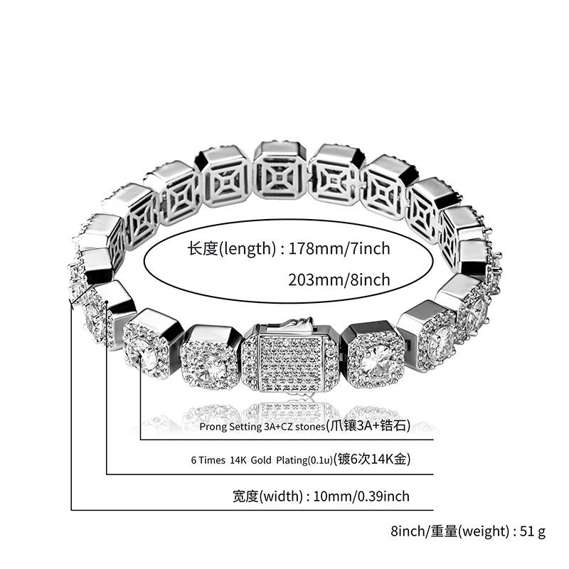 CARÁTIX - 7"-18" Hip Hop Bling Iced Out 1 Row Geometric Square AAA CZ Stone Tennis Chain Cubic Zirconia Chokers Necklaces Men Jewelry Valentine's Day Gift for Men & Girls & Boys Mothers' Day Gift #Springtok