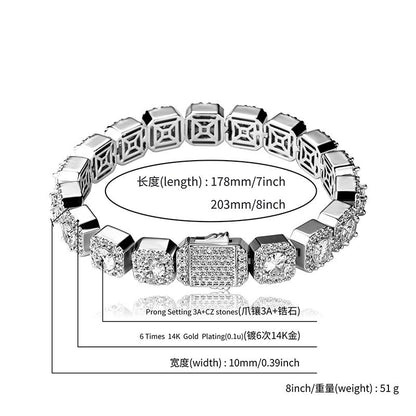 CARÁTIX - 7"-18" Hip Hop Bling Iced Out 1 Row Geometric Square AAA CZ Stone Tennis Chain Cubic Zirconia Chokers Necklaces Men Jewelry Valentine's Day Gift for Men & Girls & Boys Mothers' Day Gift #Springtok