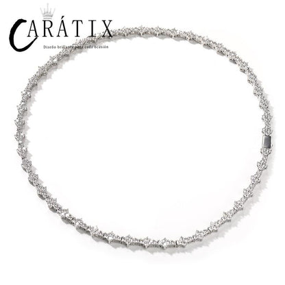 CARÁTIX 7-22" Plum Blossom Tennis Link Chain Choker Necklace – Iced Out Hip Hop Jewelry for Men & Women