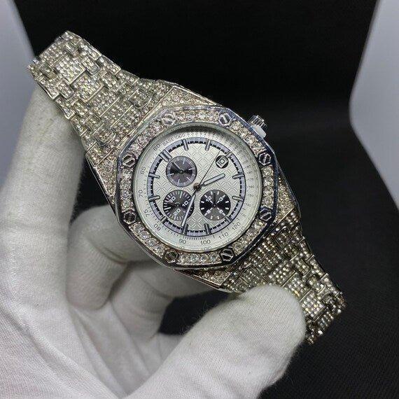 Date Blacked Chronograph Iced Out Watch – Luxury Hip Hop Style - CaratixJewelry