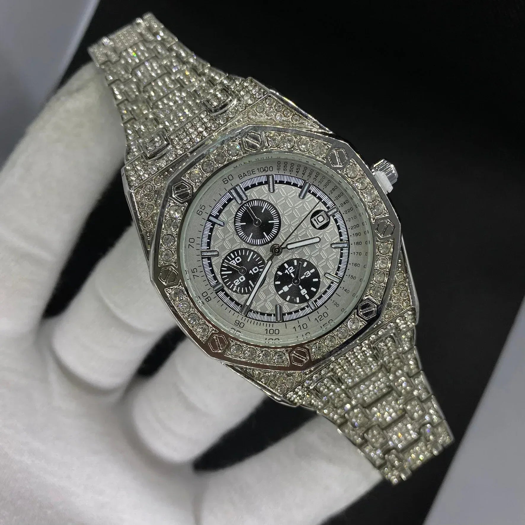 Date Blacked Chronograph Iced Out Watch – Luxury Hip Hop Style - CaratixJewelry