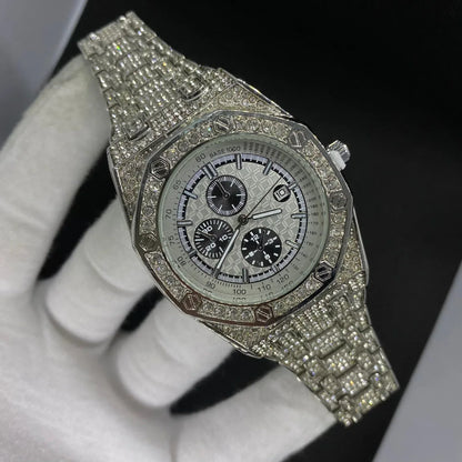 Date Blacked Chronograph Iced Out Watch – Luxury Hip Hop Style - CaratixJewelry